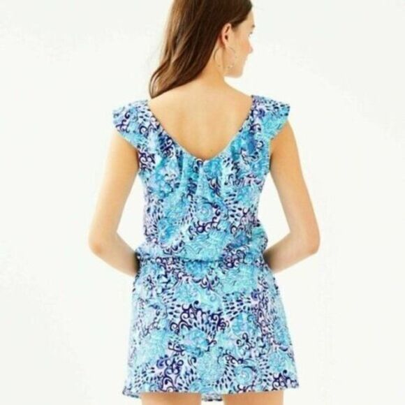 Lilly Pulitzer Alessa Romper Light Aqua Spritz Ruffle Neckline Sleeveless XS - Picture 2 of 11